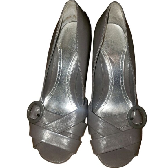 Rampage Womens Sz 8 Gray Peep Toe Chunky Retro Style Emmy 4″ Block Heel - Picture 2 of 4